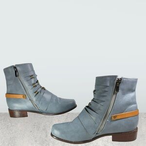 Lib- Blue Faux Leather Ankle Booties Size US 38/EU 7.5 Side Zip